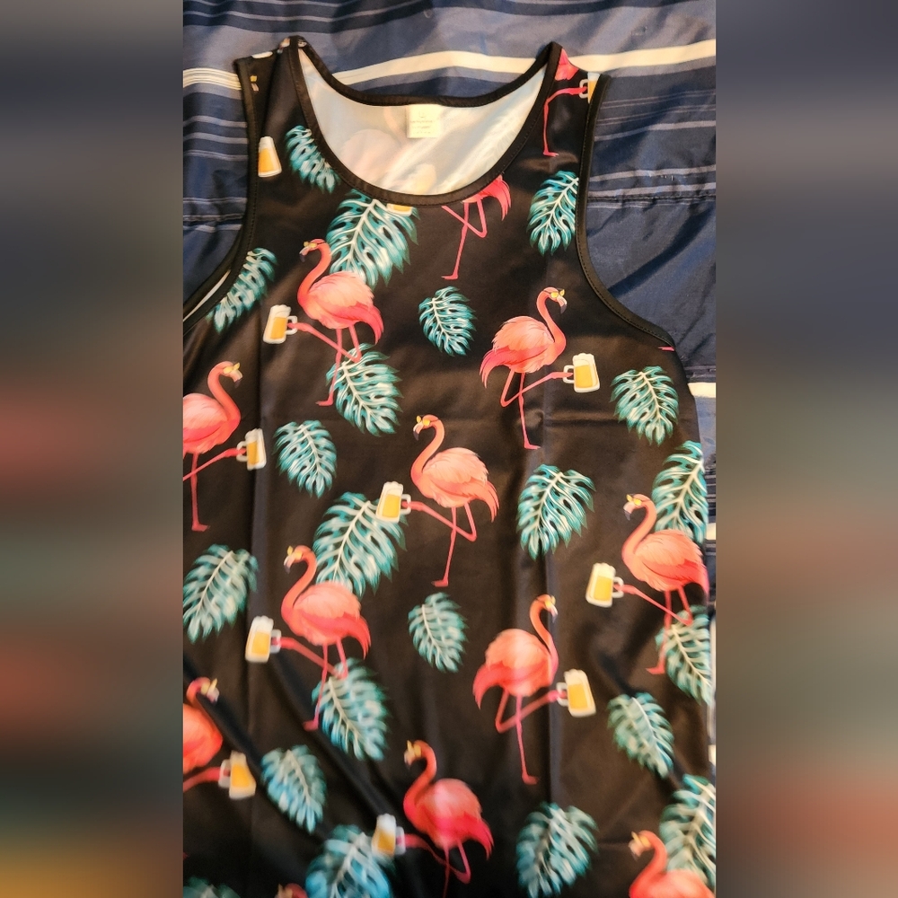 NWT Flamingo and Leaf Print Tank Top, Sz L